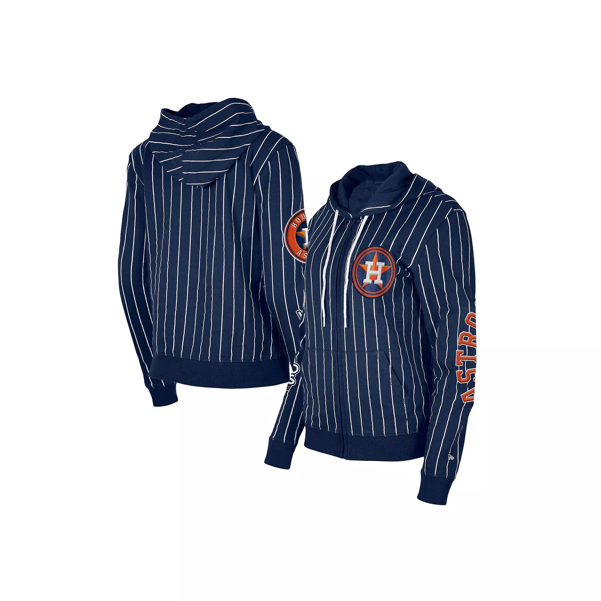 Women's New Era Navy Houston Astros Pinstripe Tri-Blend Full-Zip Hoodie Jacket,  Product Image