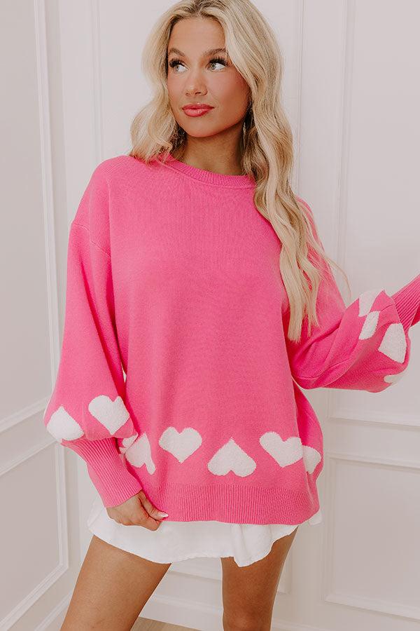 Open Heart Knit Sweater in Pink Product Image
