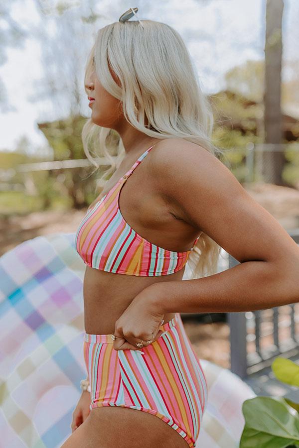 Pina Colada Please High Waist Stripe Bikini Bottom Product Image