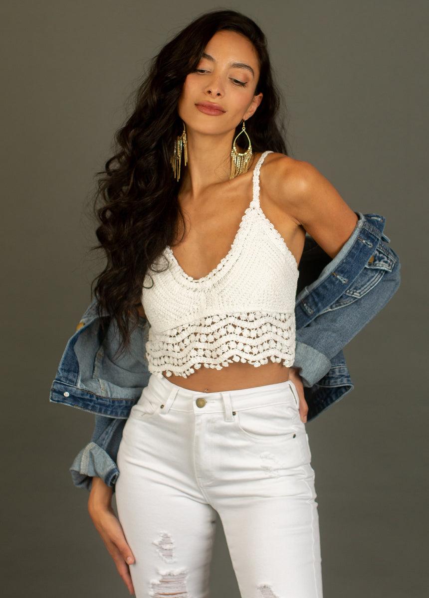 Sonnet Crochet Top in White Female Product Image