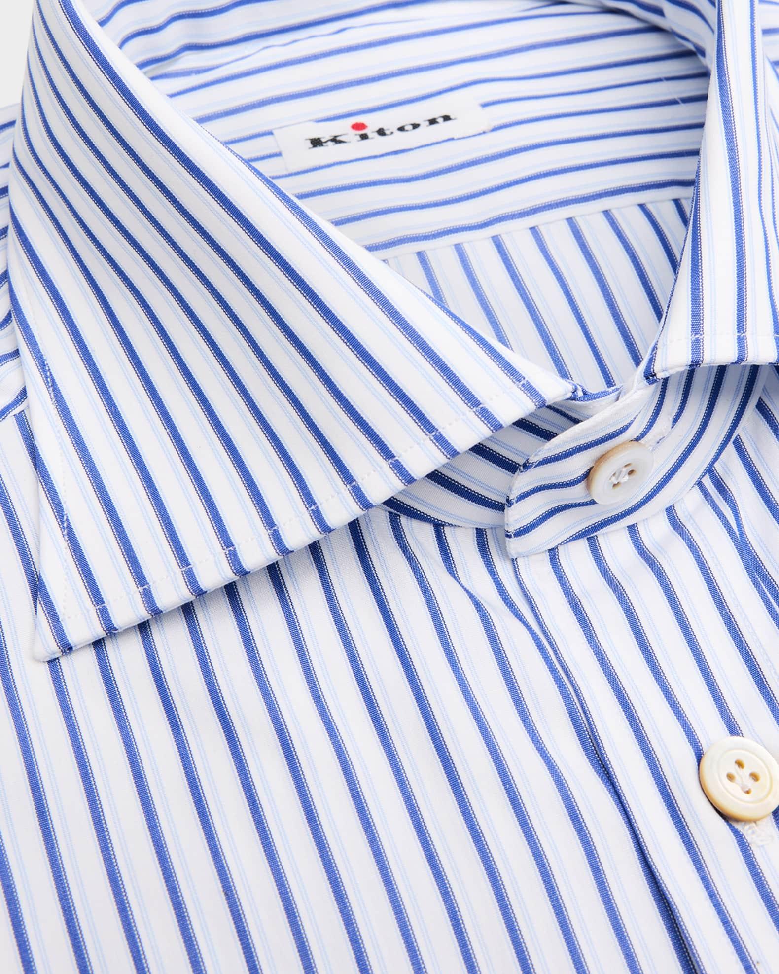 Men's Cotton Multi-Stripe Point Collar Dress Shirt Product Image