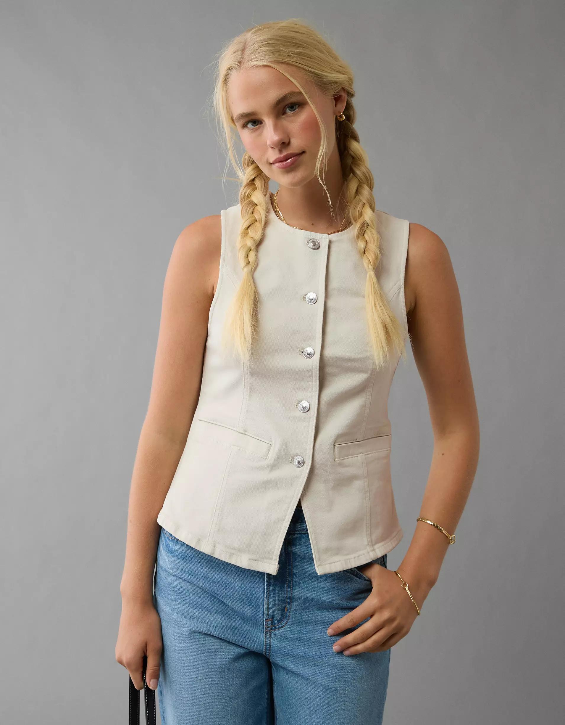 AE Crew Neck Button-Up Vest Product Image