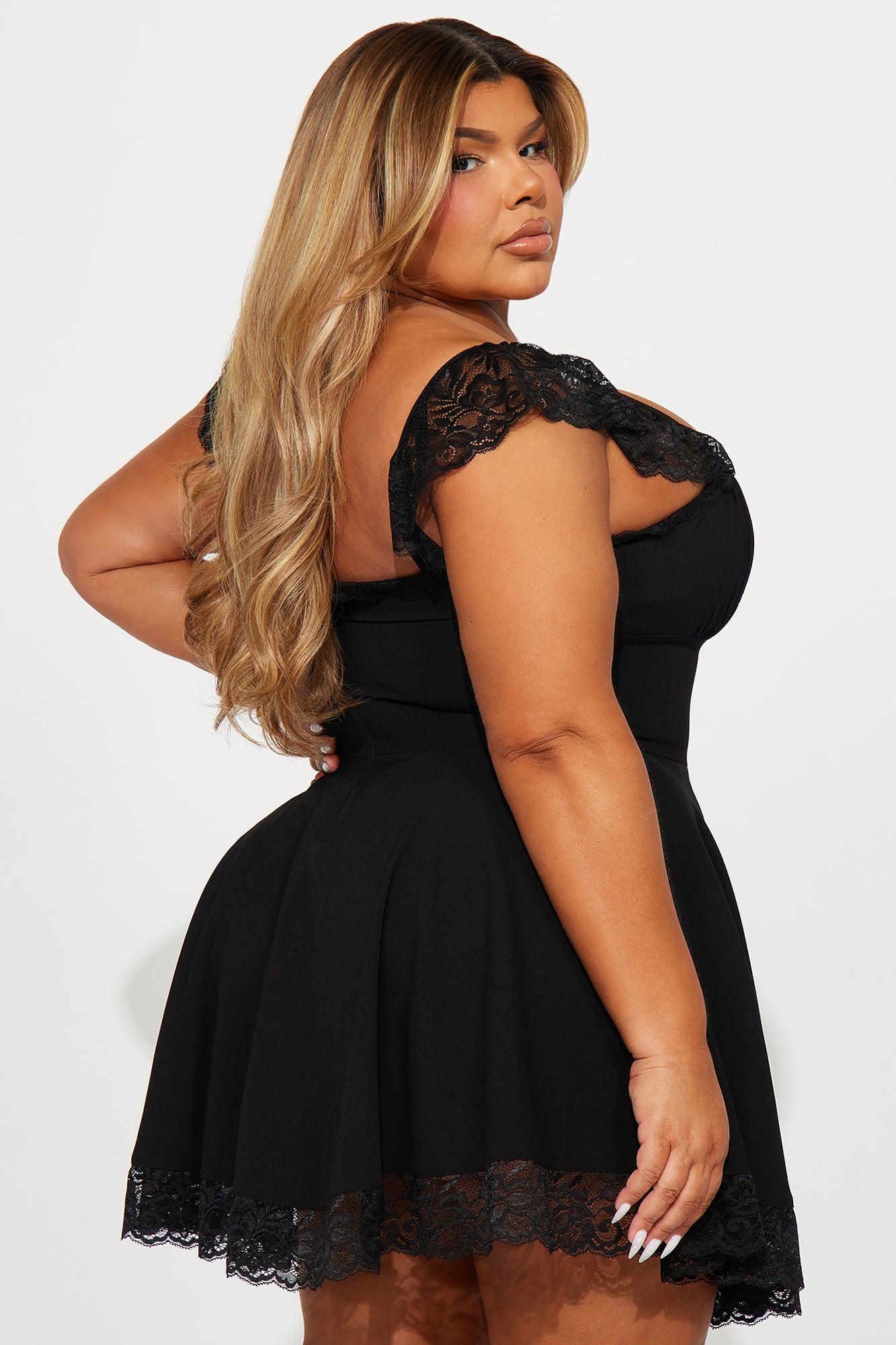 Alexandria Lace Trim Mini Dress - Black Product Image