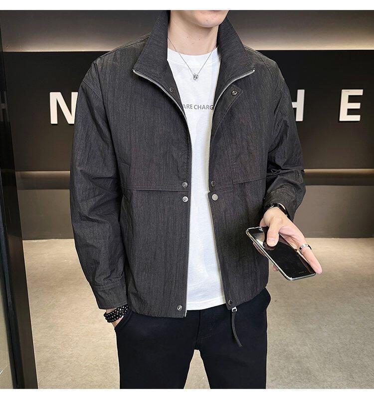 Mock Neck Zip-Up Plain Jacket Product Image