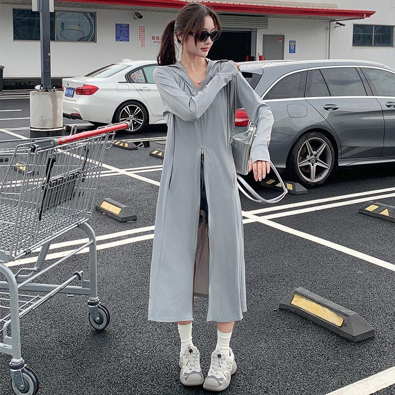 Long Sleeve Hooded Plain Sun Protection Zip-Up Long Jacket Product Image
