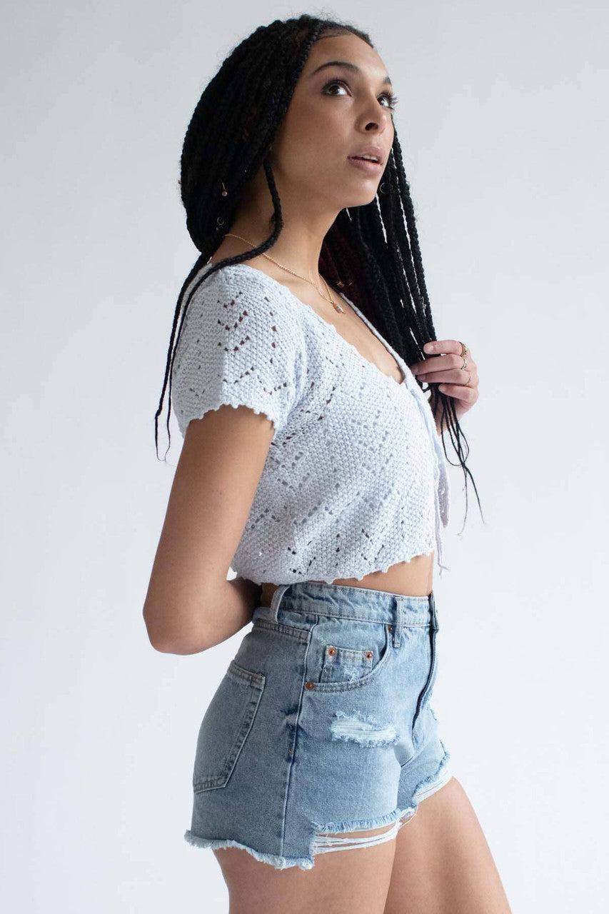 Artic Blue Crochet Short Sleeve Cardigan Product Image