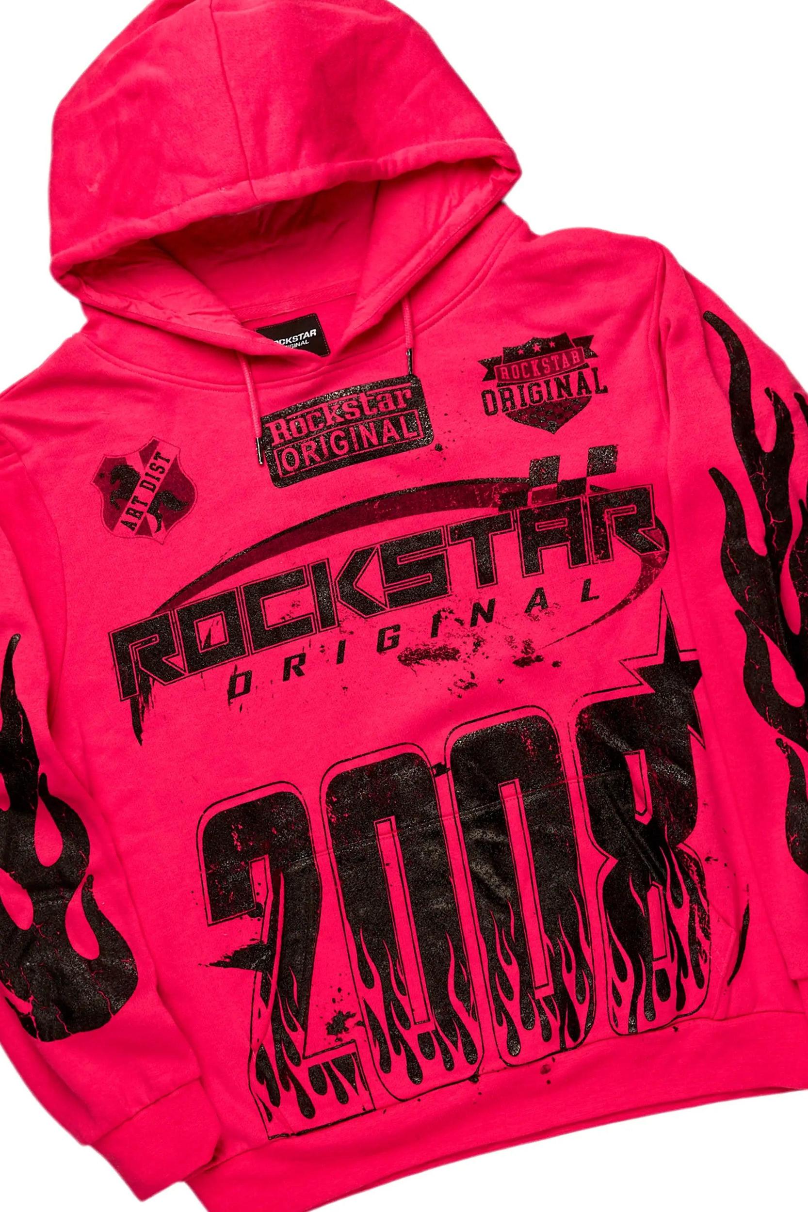 Amos Fuchsia/Black Hoodie/Baggy Track Pant Set Male Product Image