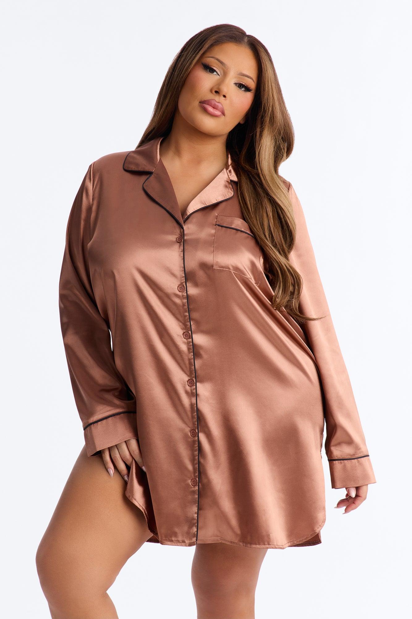 Bedtime Stretch Satin Long Sleeve PJ Sleep Shirt - Mocha Female Product Image