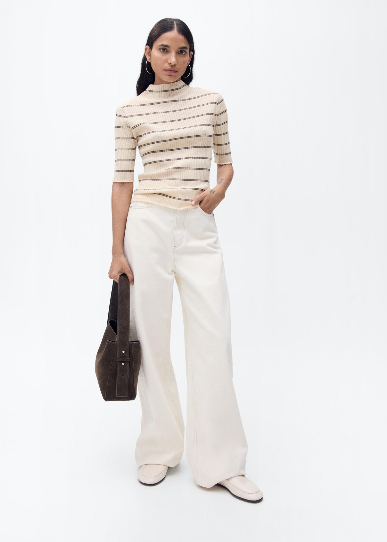 Rib-knit sweater with perkins neck - Women | MANGO USA Product Image