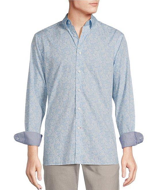 Cremieux Blue Label Palm Print Poplin Long Sleeve Woven Shirt Product Image
