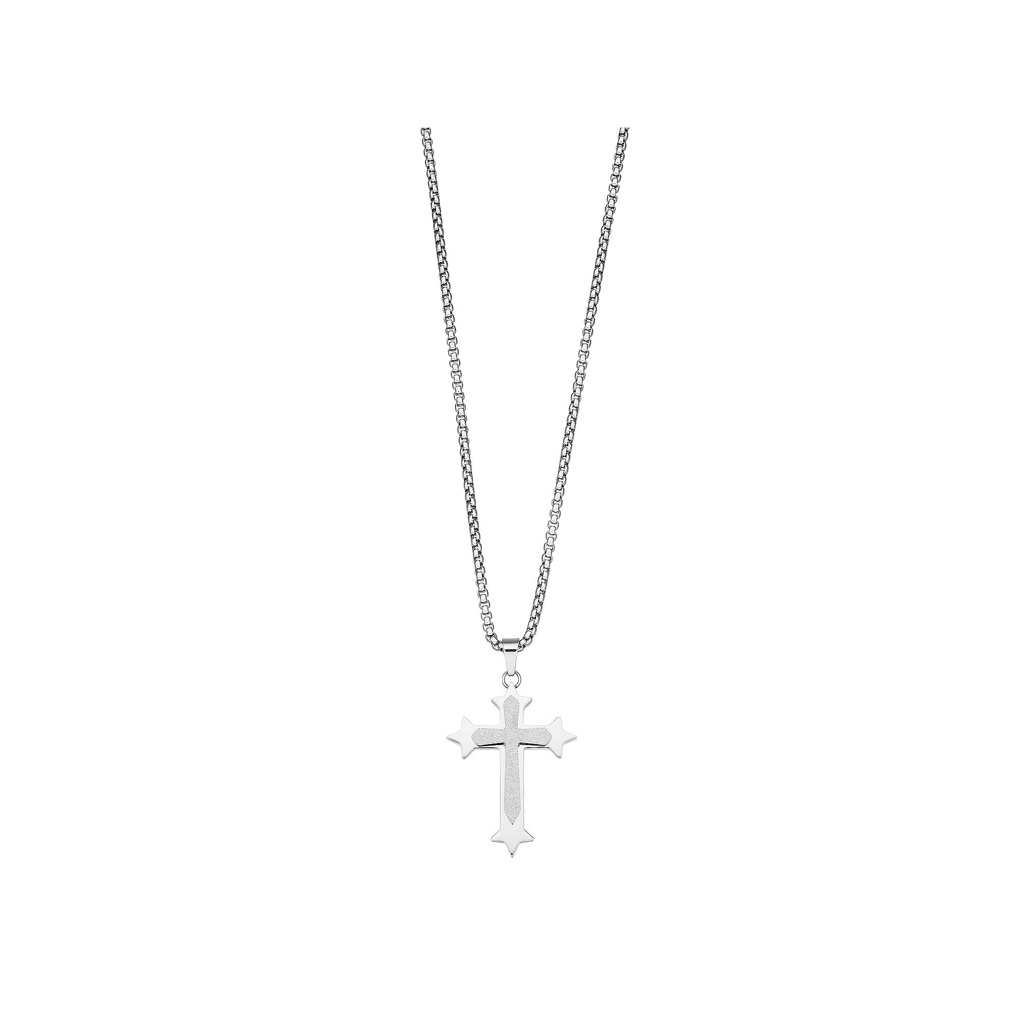 Men's Silver Tone Pointed Cross Necklace, Size: 24", Stainless Product Image