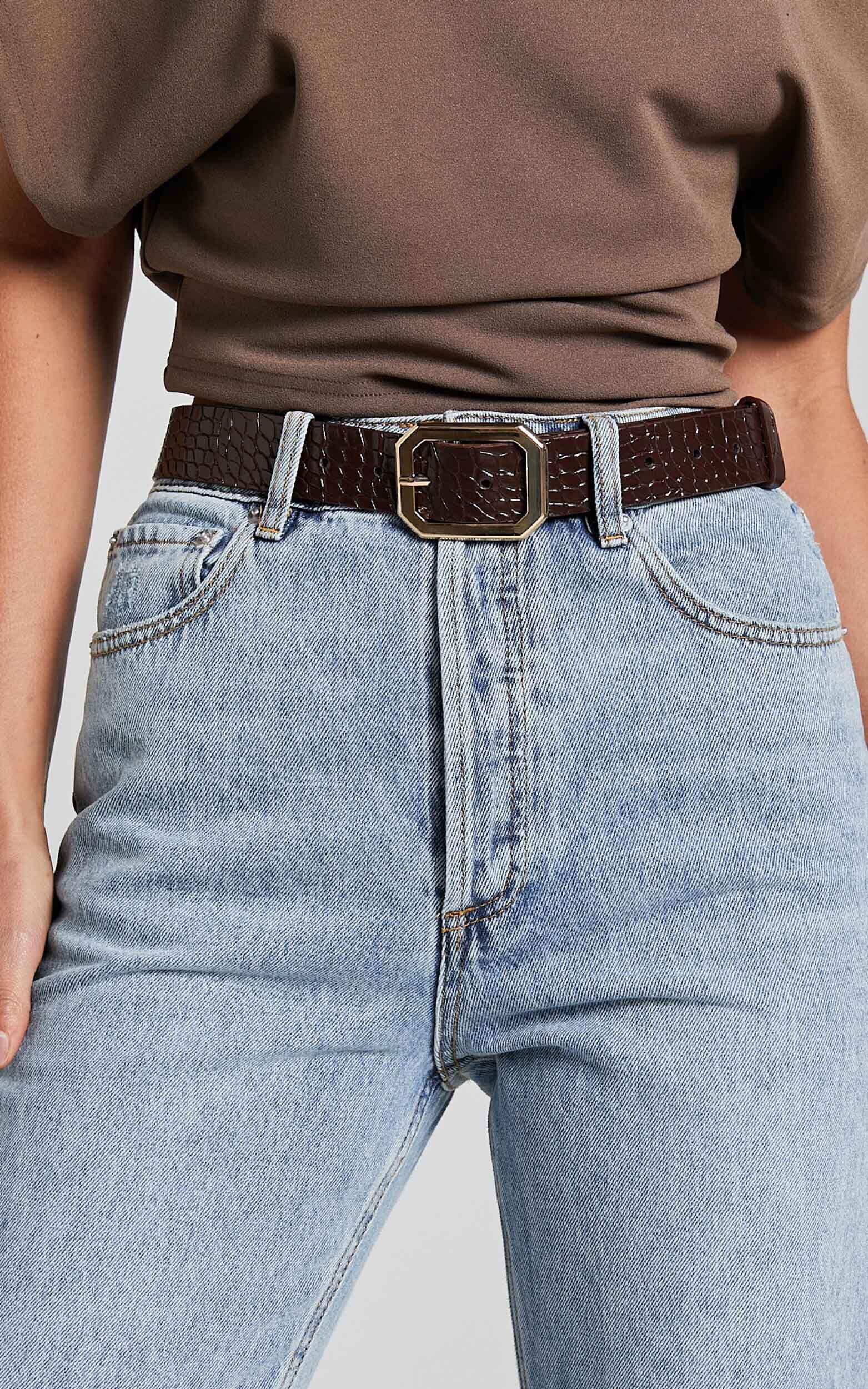 Mason Croc Square Buckle Belt in Chocolate Product Image