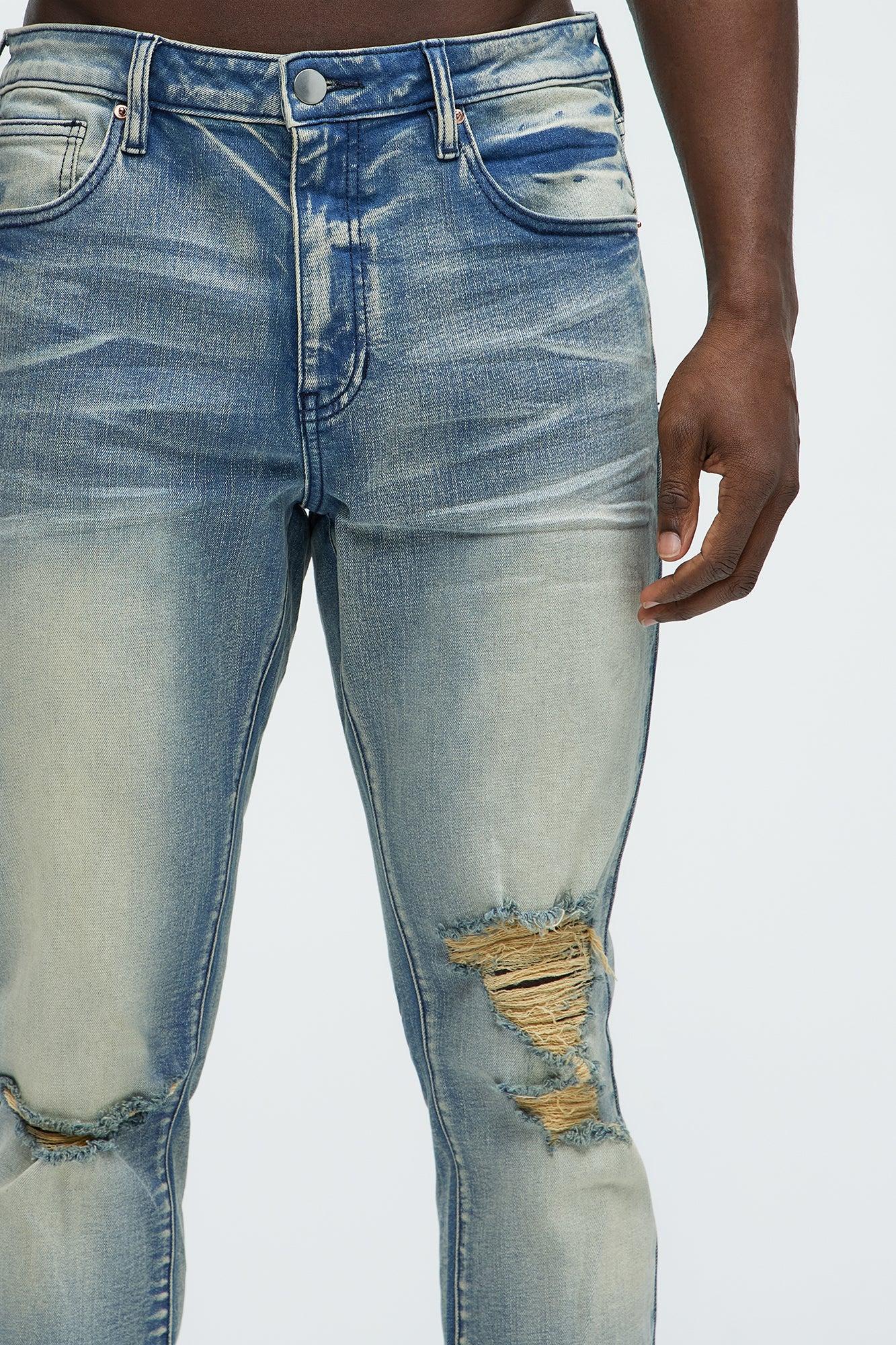 Crease Vintage Stacked Skinny Jeans - Vintage Blue Wash Product Image