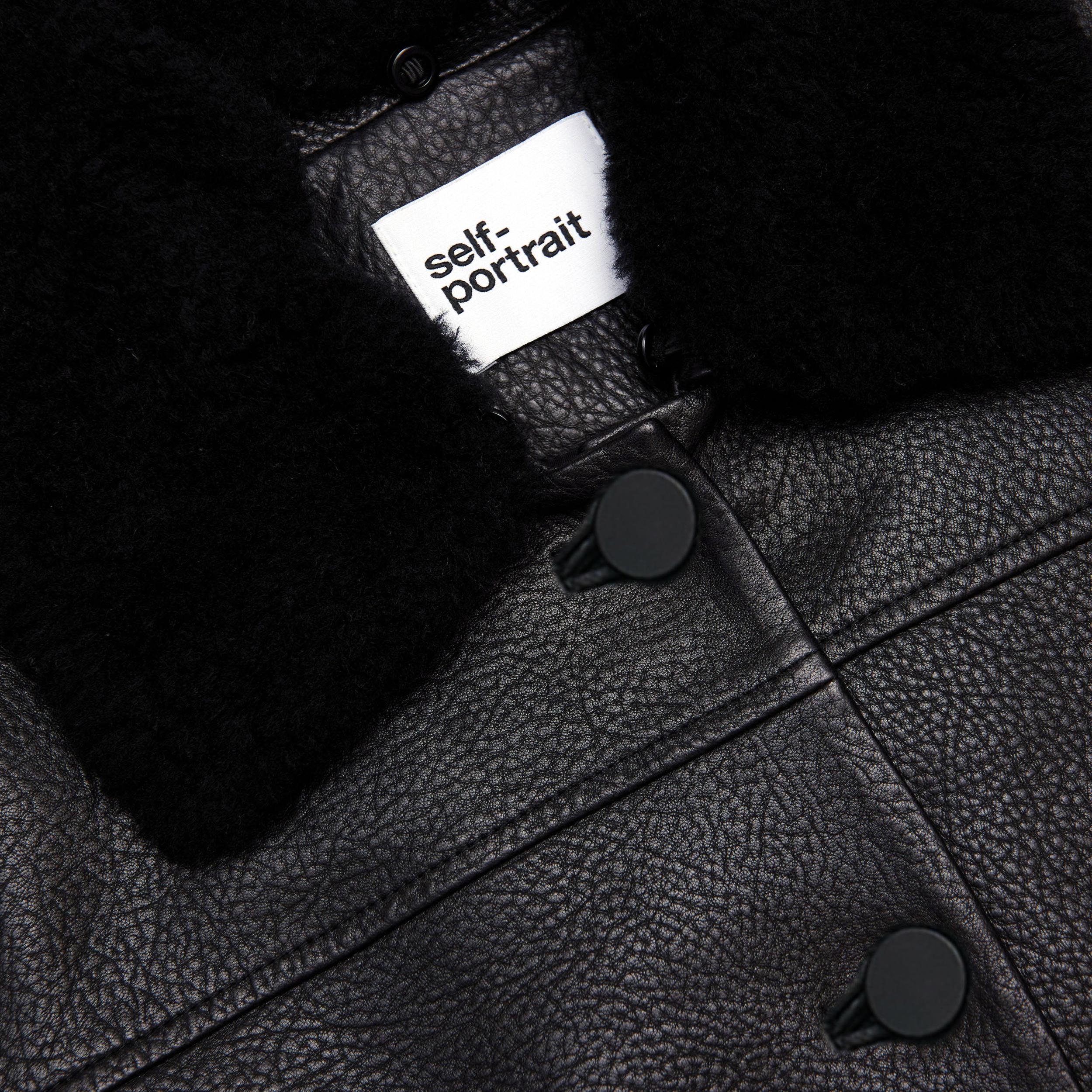 Black Cropped Leather Jacket Product Image