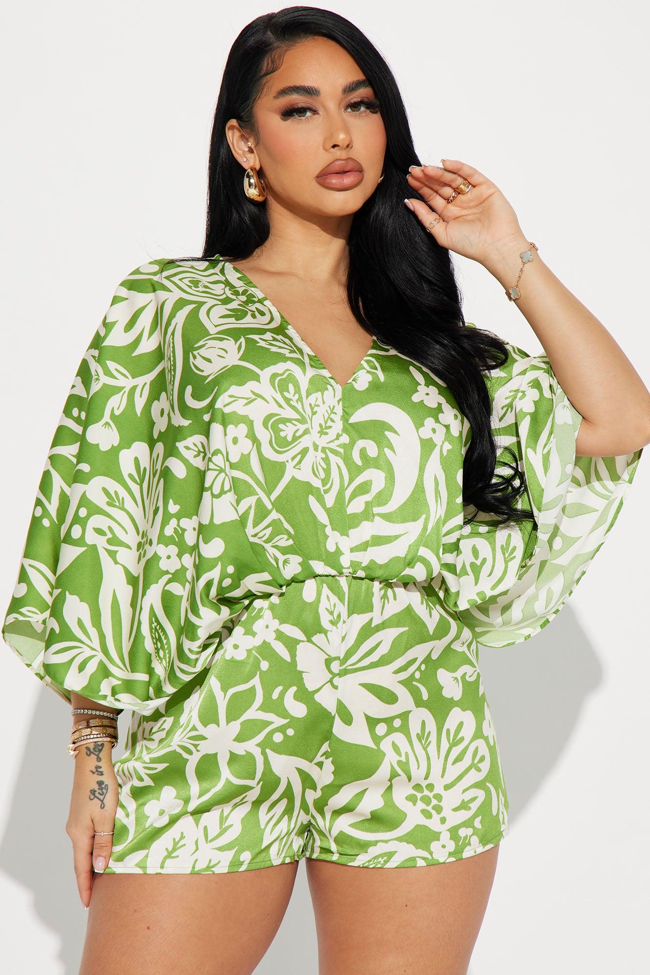 Tropical Dream Satin Romper - Green Product Image