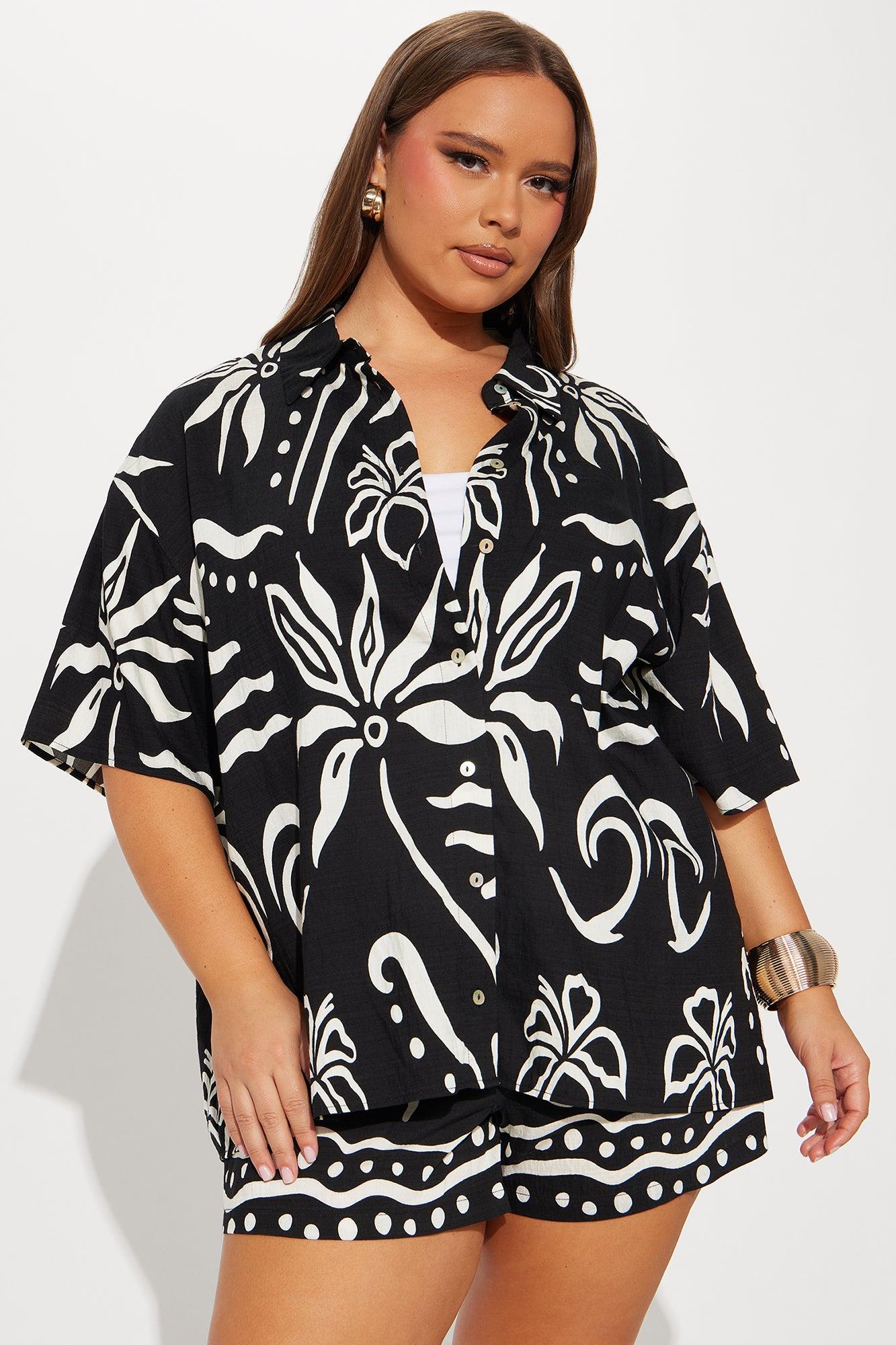 Kauai Linen Short Set - Black/White Product Image