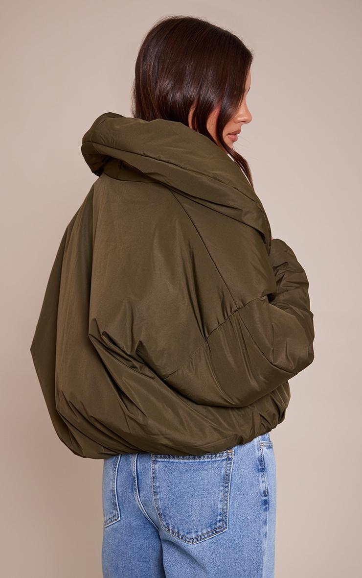 Khaki Exaggerated Collar Shell Puffer Jacket Product Image