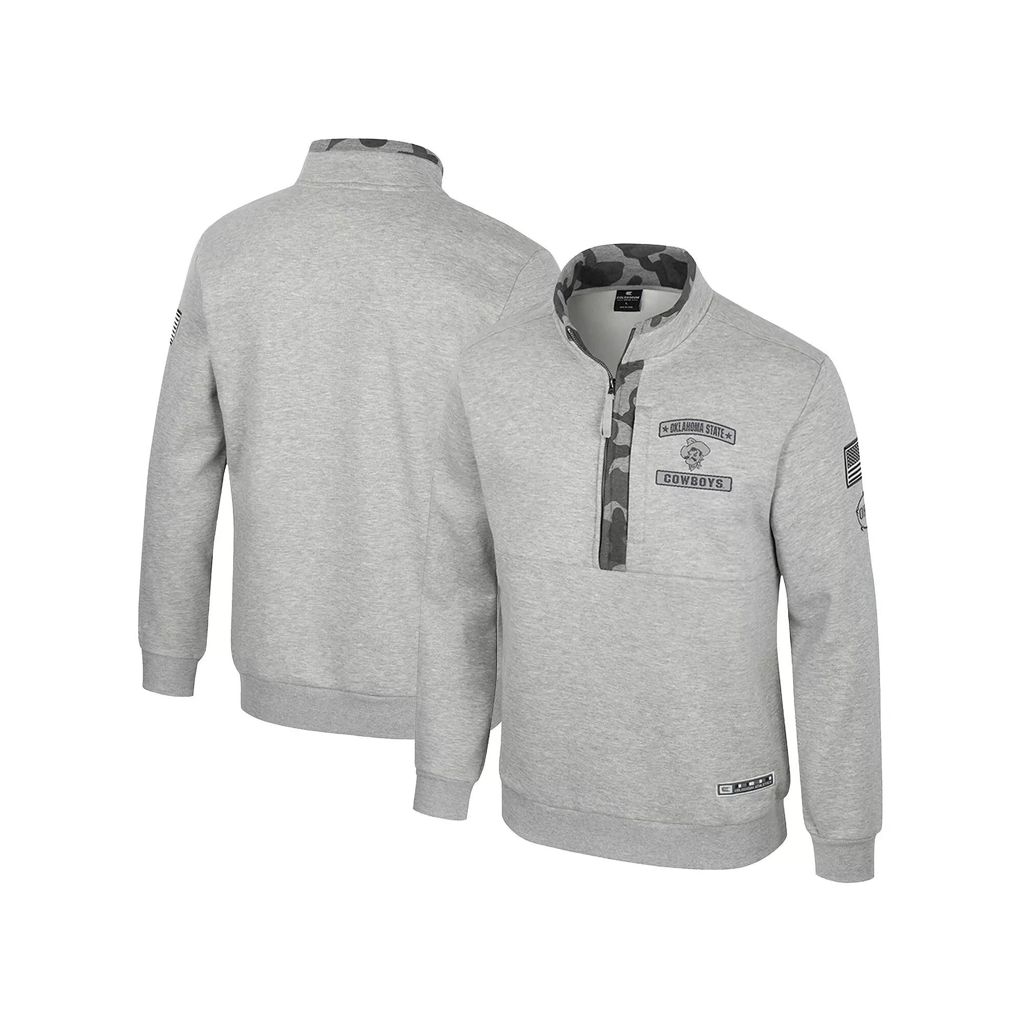Men's Colosseum Heather Gray Oklahoma State Cowboys OORAH OHT Military Appreciation Fleece Quarter-Zip Jacket,  Product Image