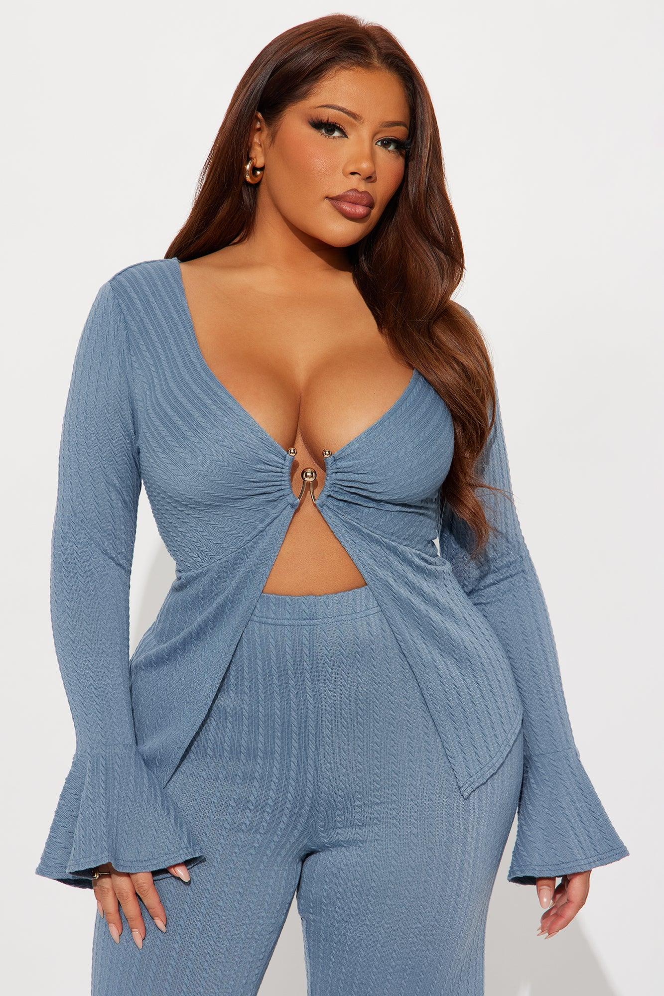 Brielle Knit Flare Pant Set - Slate Blue Female Product Image