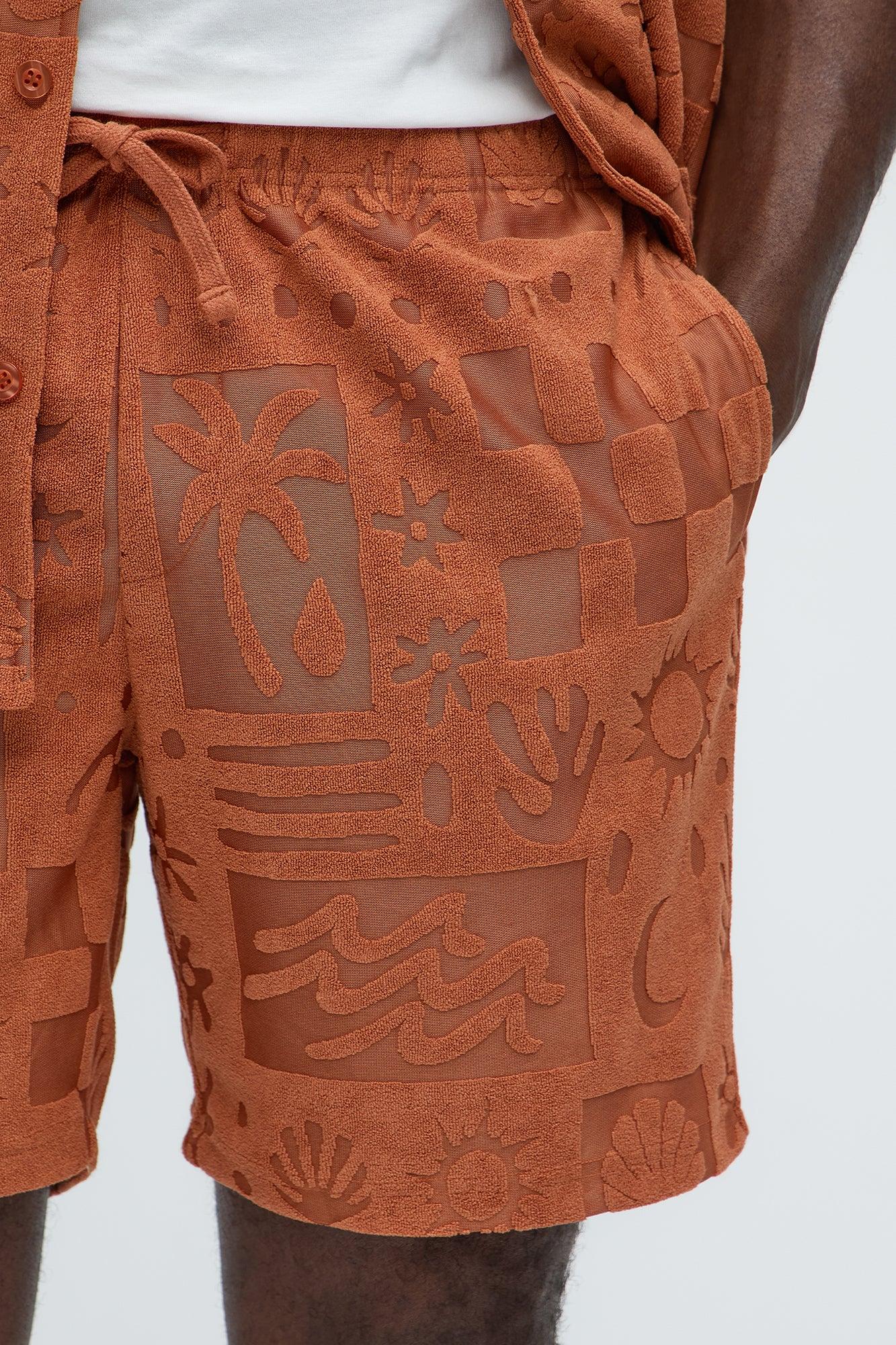 Tropical Terry Fabric Relaxed Shorts - Rust Product Image