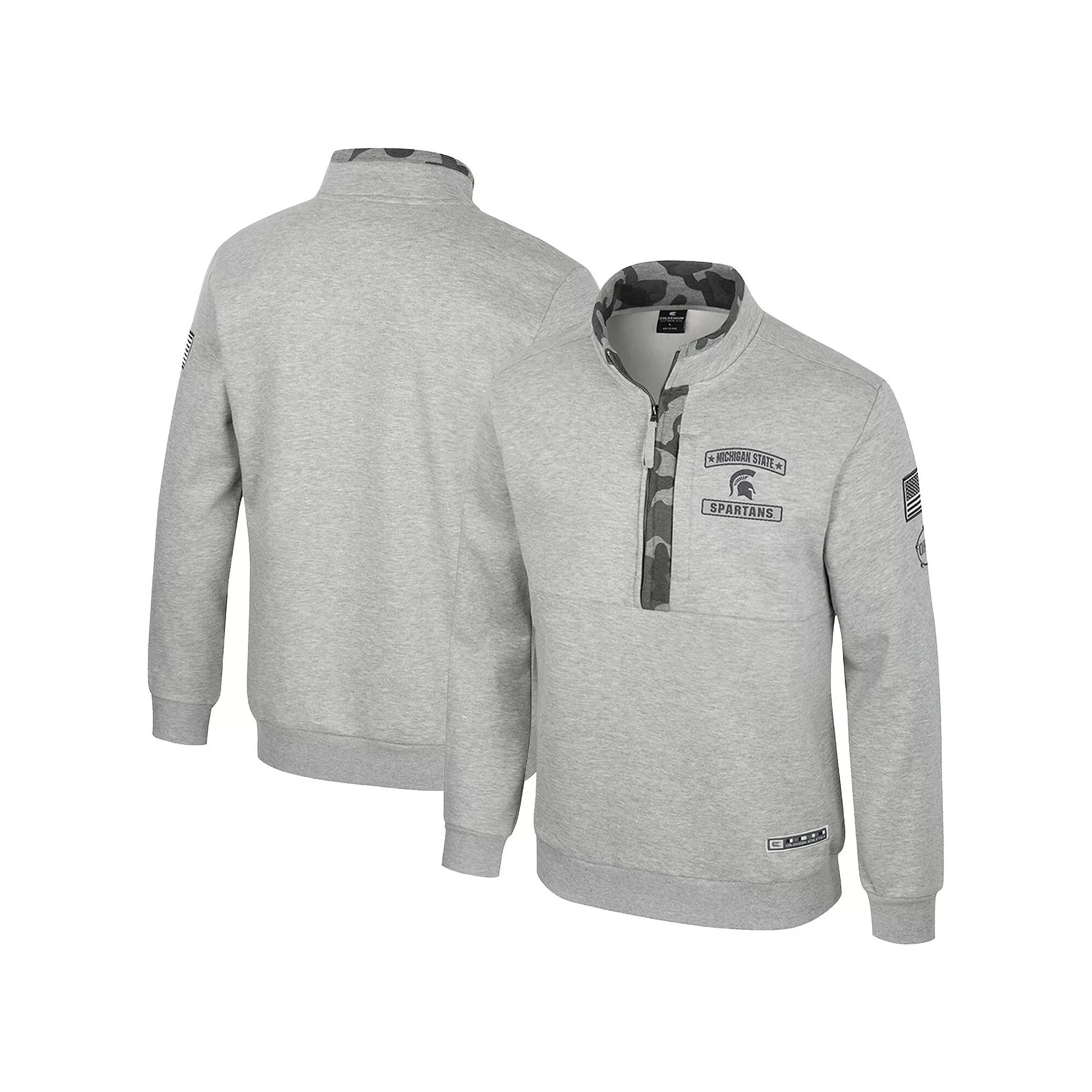Men's Colosseum Heather Gray Oklahoma State Cowboys OORAH OHT Military Appreciation Fleece Quarter-Zip Jacket,  Product Image