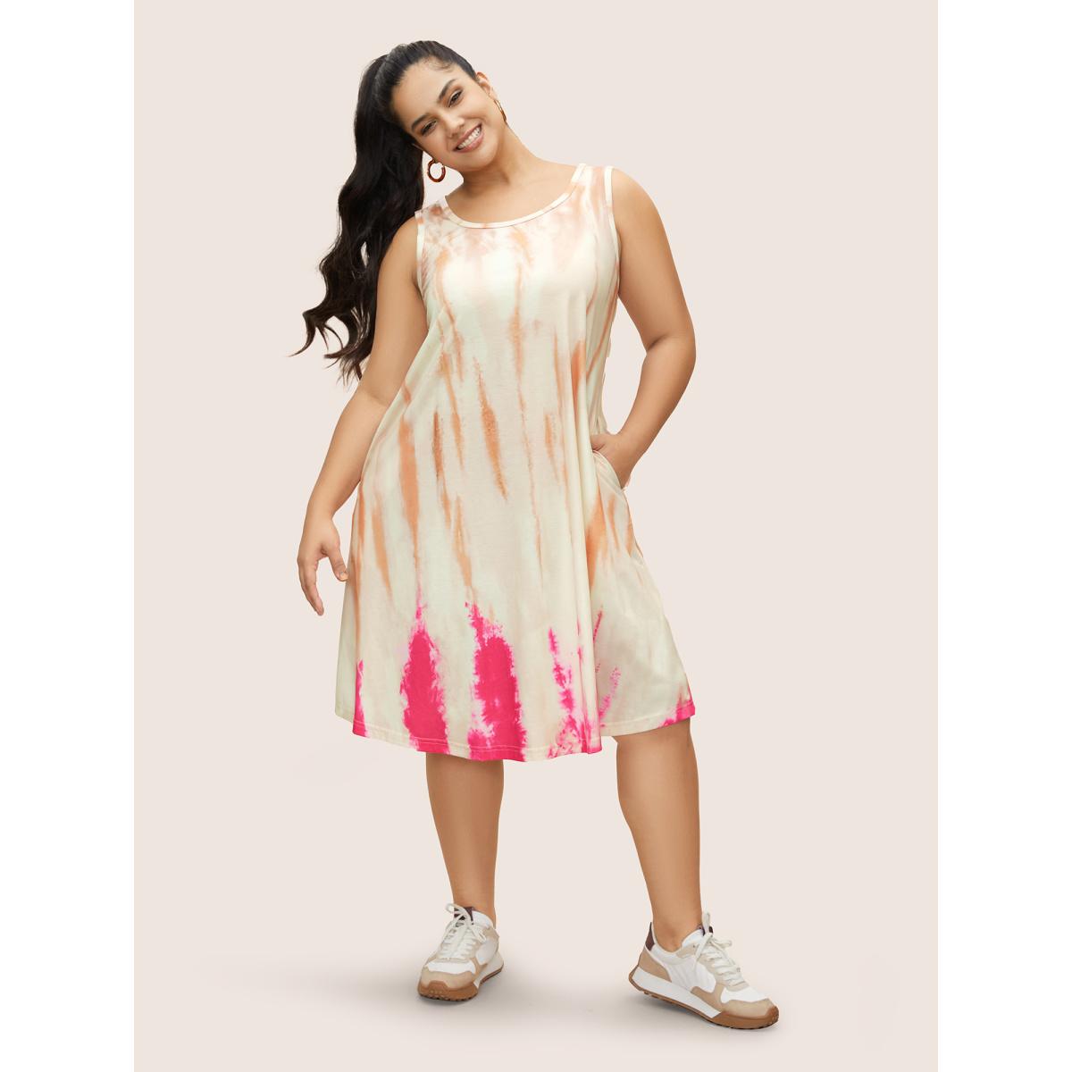 Plus Size U Neck Tie Dye Pocket Tank Dress Multicolor Women Casual Non U-neck Sleeveless Curvy BloomChic 18-20/2X Product Image