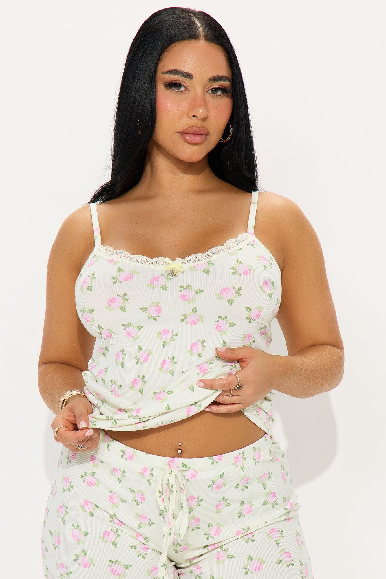 Flower Petals Ribbed Cami PJ Pant Set - Sage Product Image
