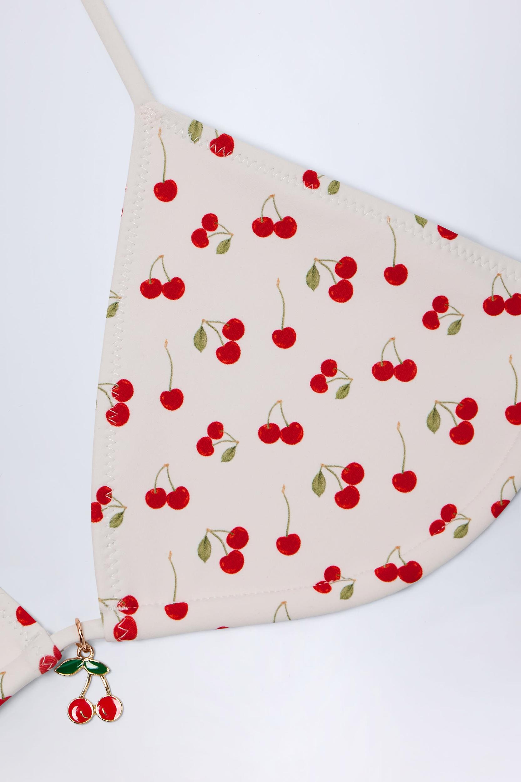 Charm-Detail Triangle Bikini Top in Cherry Print Product Image