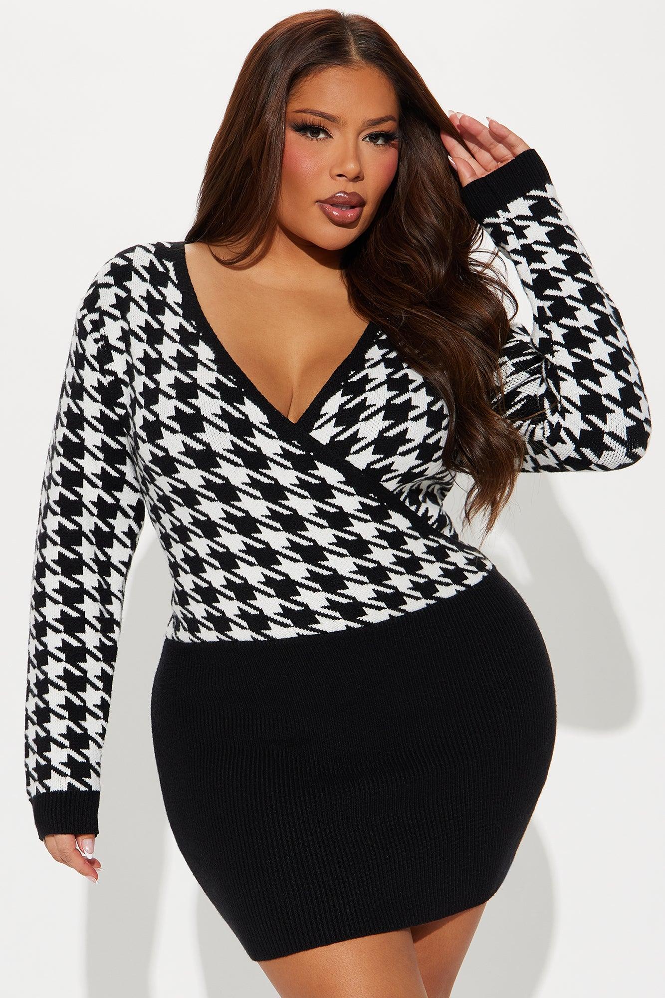 Keep It Professional Sweater Mini Dress - Black/White Product Image