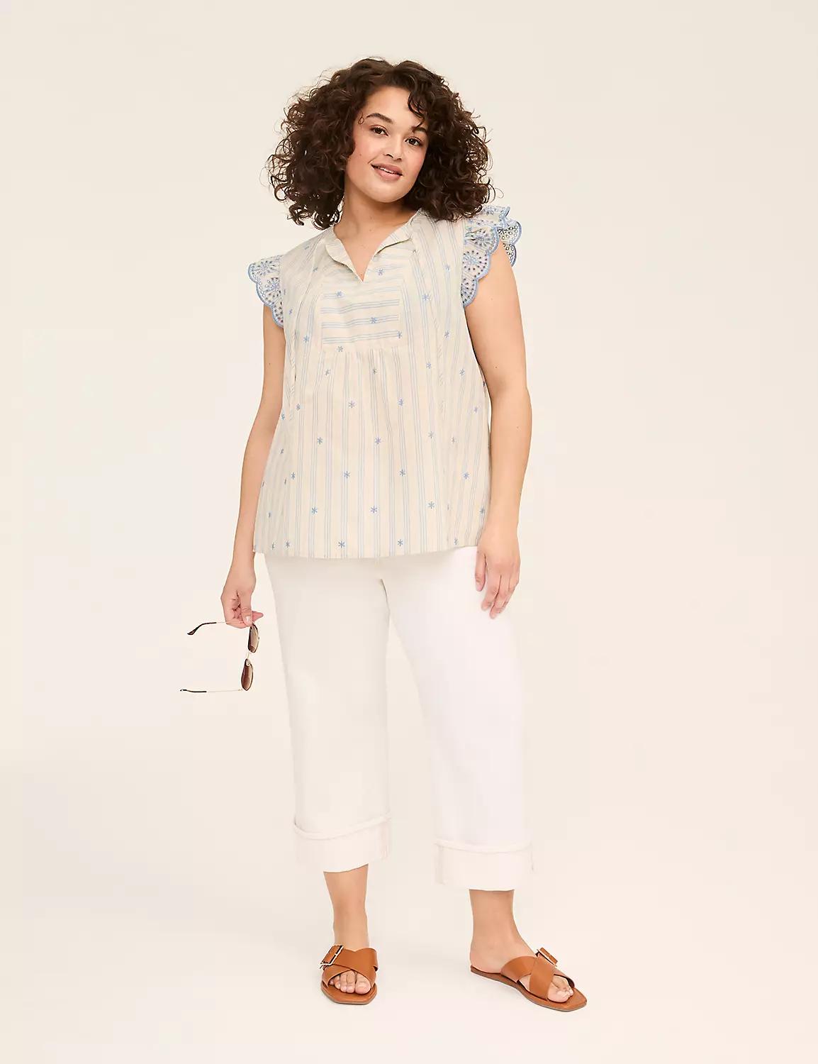 Swing Flutter Eyelet-Sleeve Popover Blouse Product Image