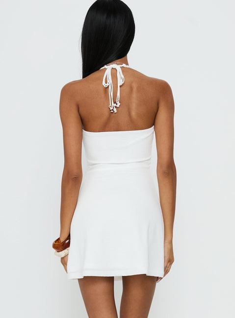 Tropica Halter Beaded Mini Dress White Product Image