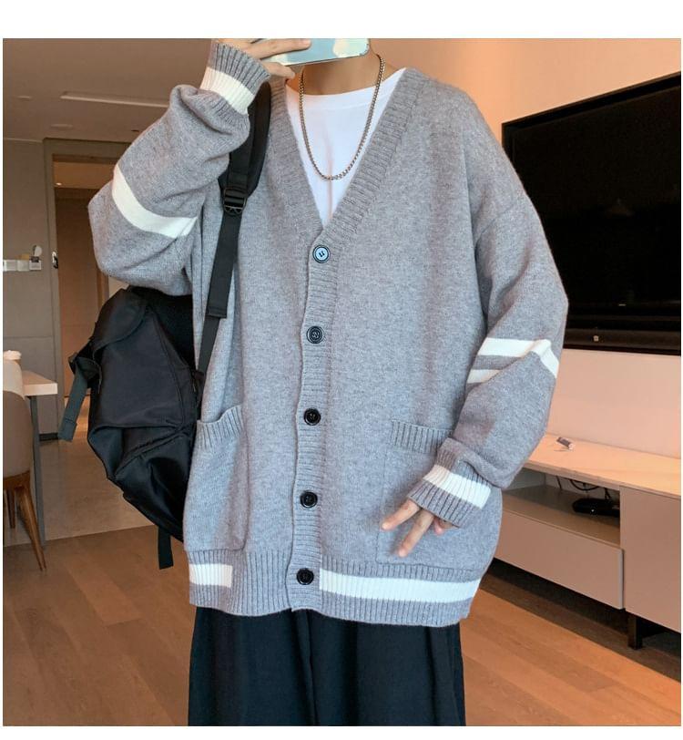 V-Neck Striped Cardigan Product Image