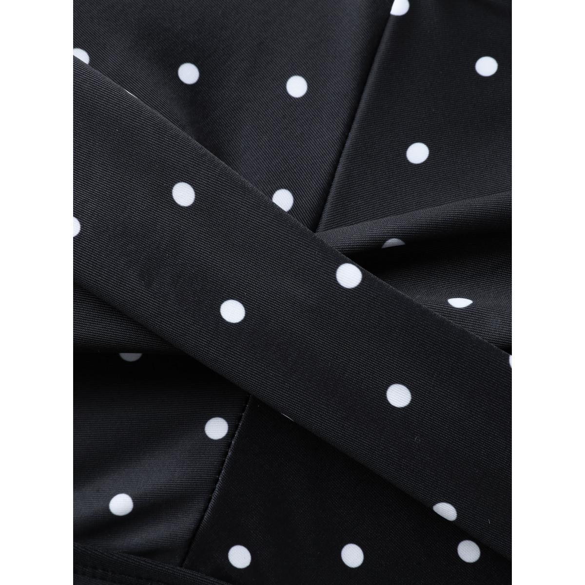 Plus Size Polka Dots Twist One-Piece Swimsuit Women's Swimwear Black Resort Twist Curve Bathing Suits High stretch One Pieces BloomChic 12/L Product Image