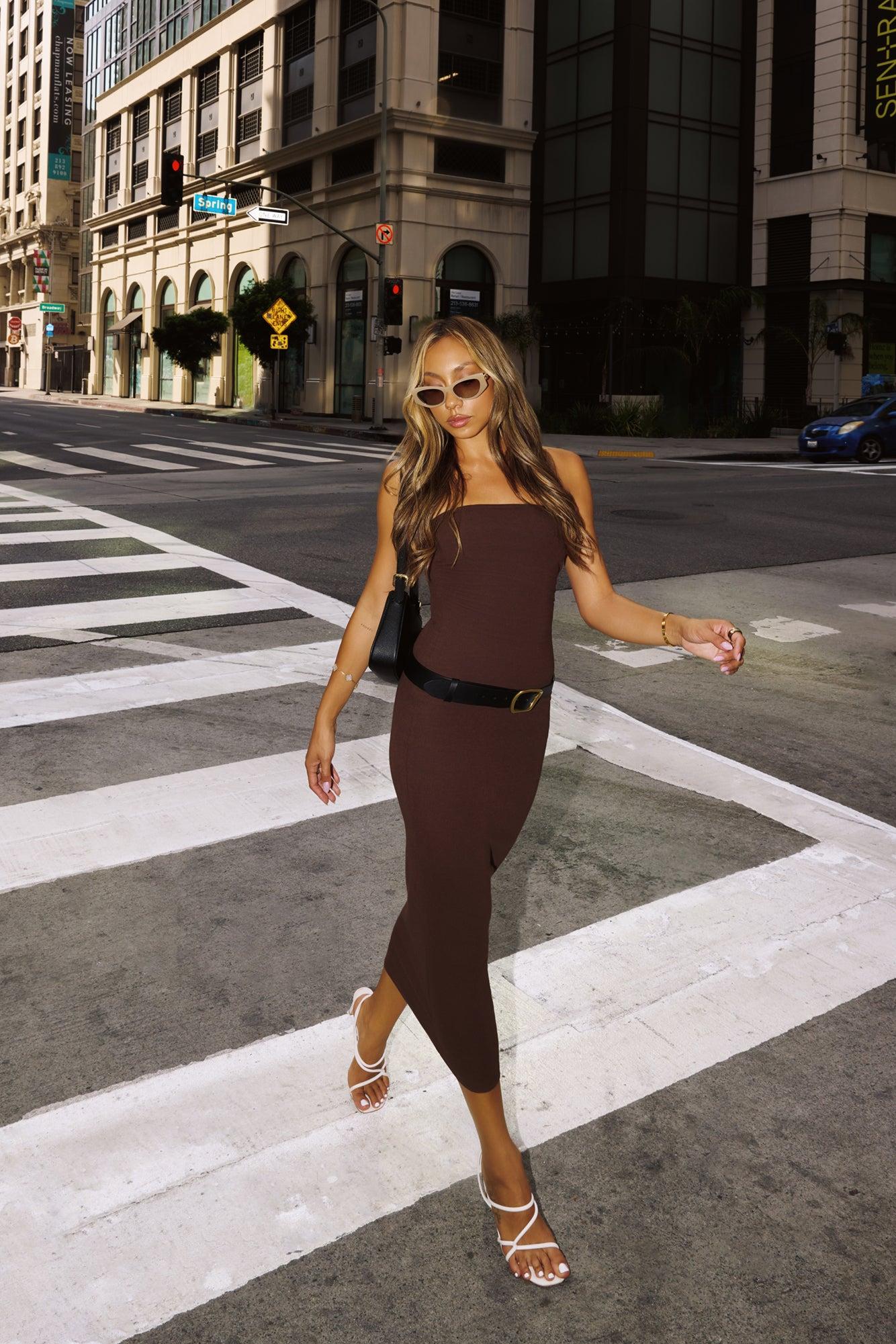 BASE Luxe Rib The Ultimate Strapless Midi Dress Chocolate Product Image