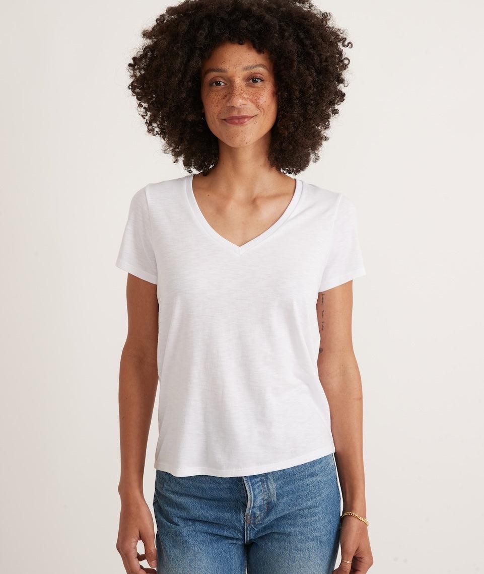 Classic V-Neck Tee in White Product Image