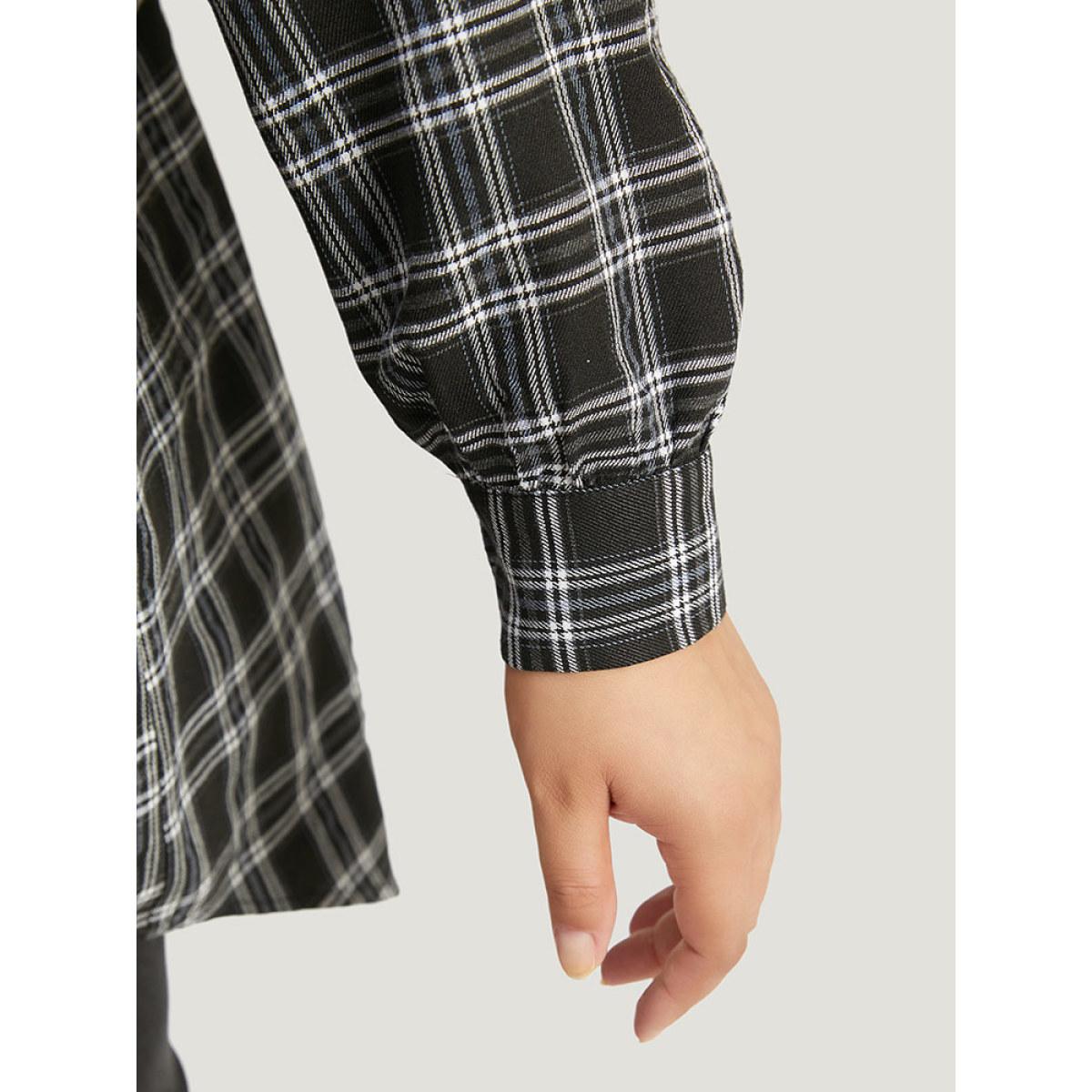 Plus Size Plaid Button Fly Curved Hem Shirt Collar Coat Women Black Casual Arc Hem Ladies Dailywear Winter Coats BloomChic 18-20/2X Product Image