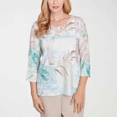 Alfred Dunner Kensington Garden Womens Crew Neck 3/4 Sleeve T-Shirt Product Image