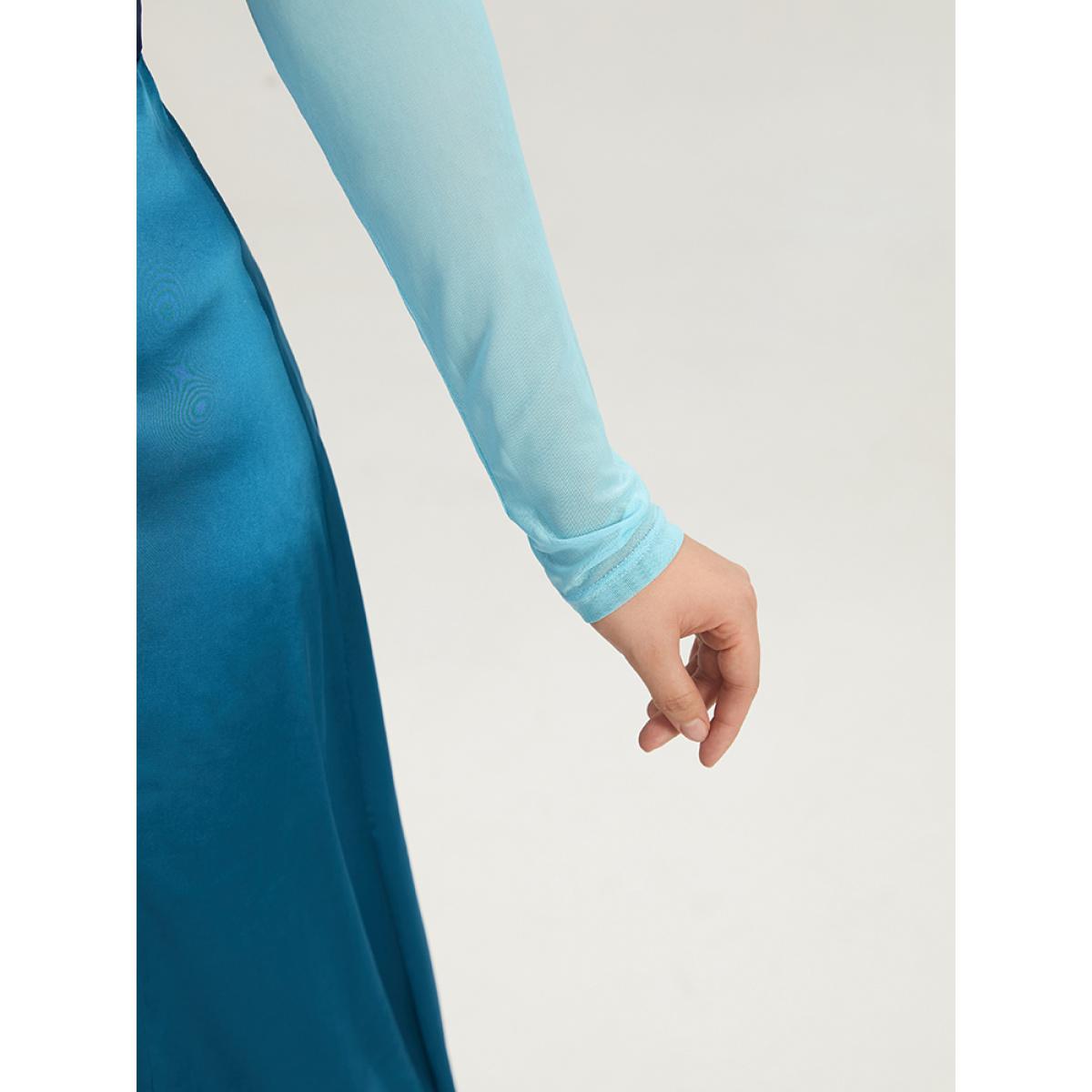 Plus Size Halloween Contrast Patchwork Mesh Dress Aegean Women Elegant See through Round Neck Long Sleeve Curvy Midi Dress BloomChic 12/L Product Image