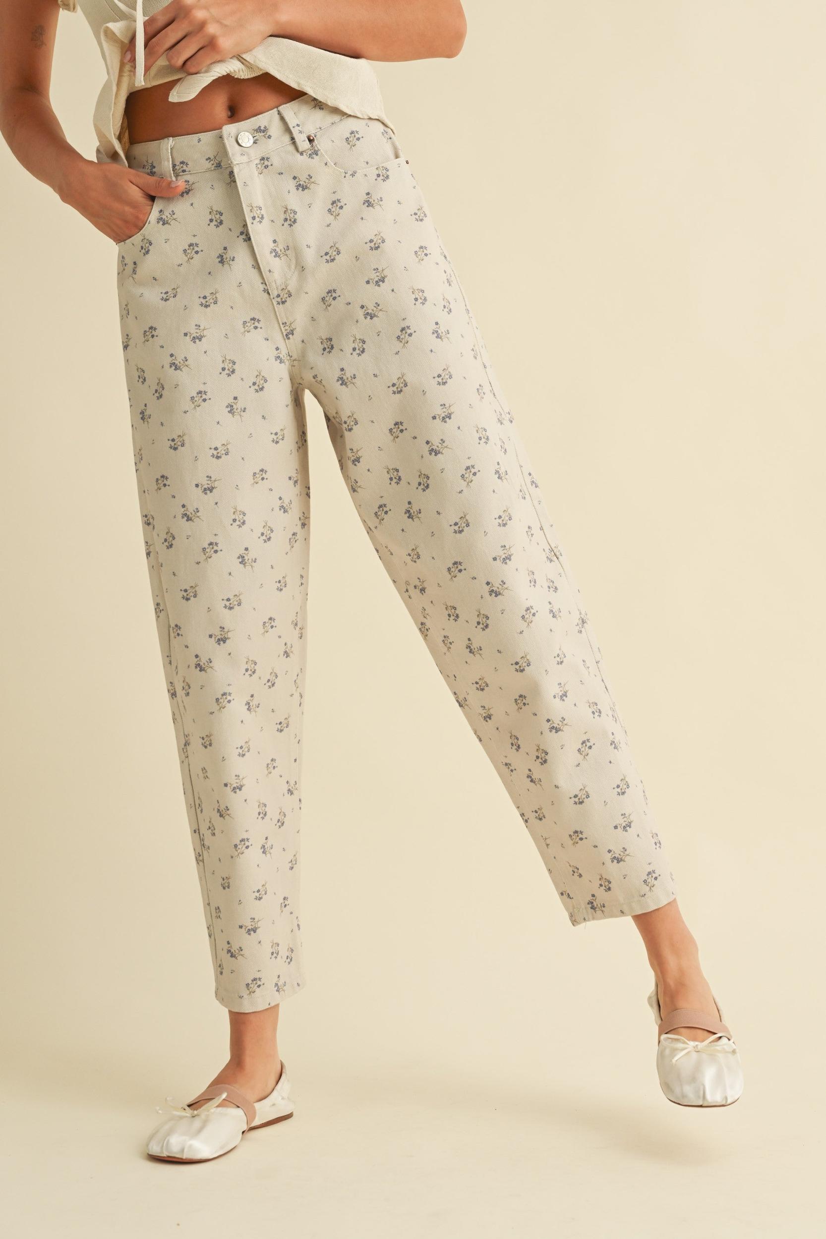 Vintage Floral Denim Pants Product Image