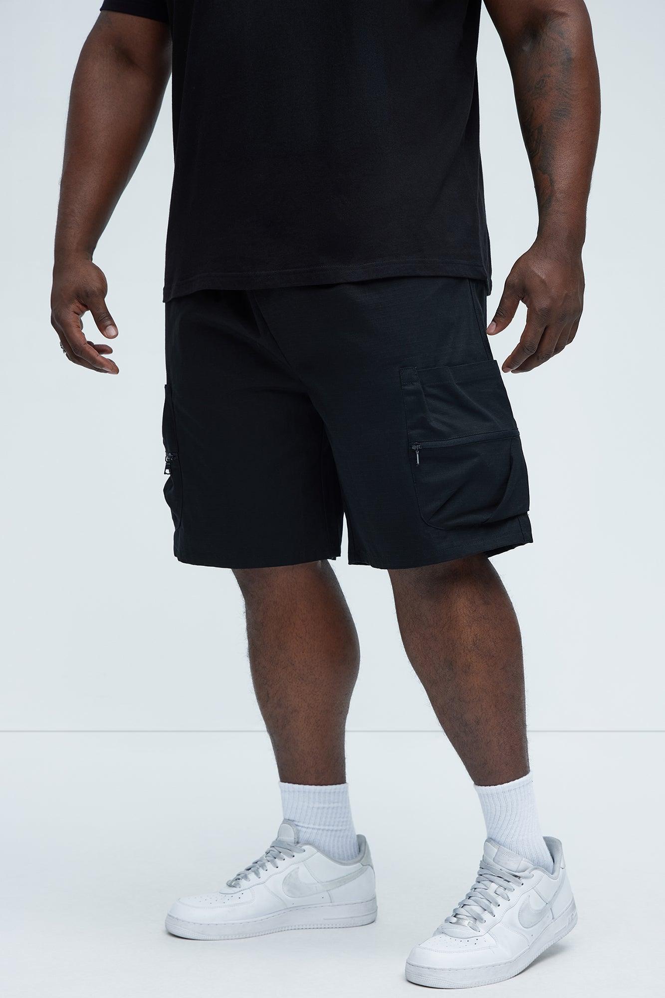 Stacked Ripstop Relaxed Cargo Shorts - Black Product Image