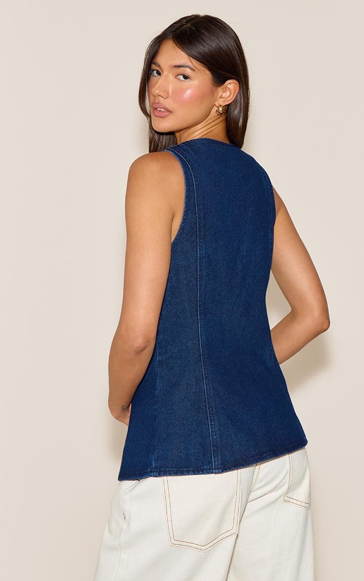 Indigo Button Detail Sleeveless Denim Vest Product Image