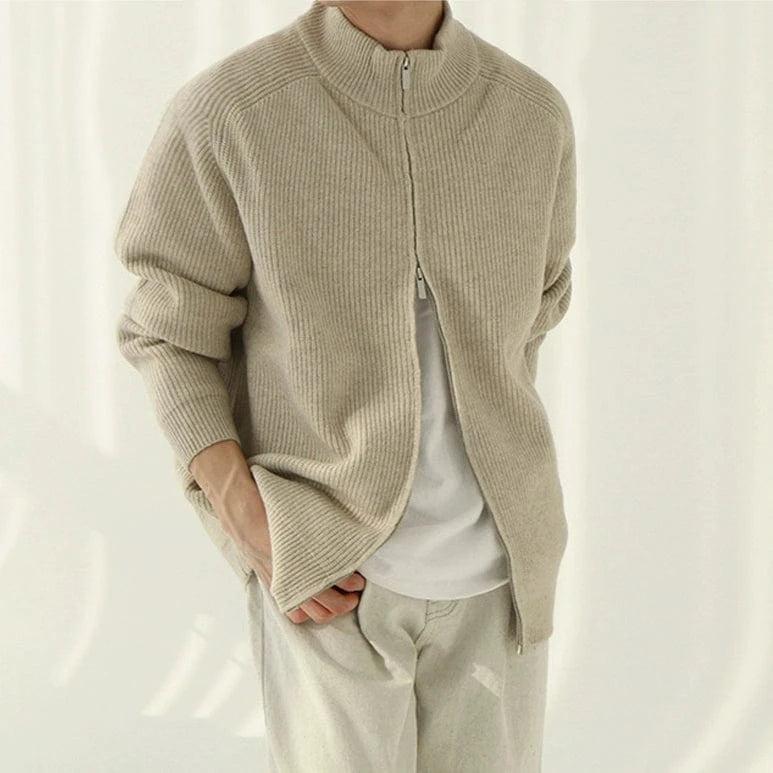 RT No. 18173 KHAKI KNIT TURTLENECK ZIP-UP SWEATER Product Image
