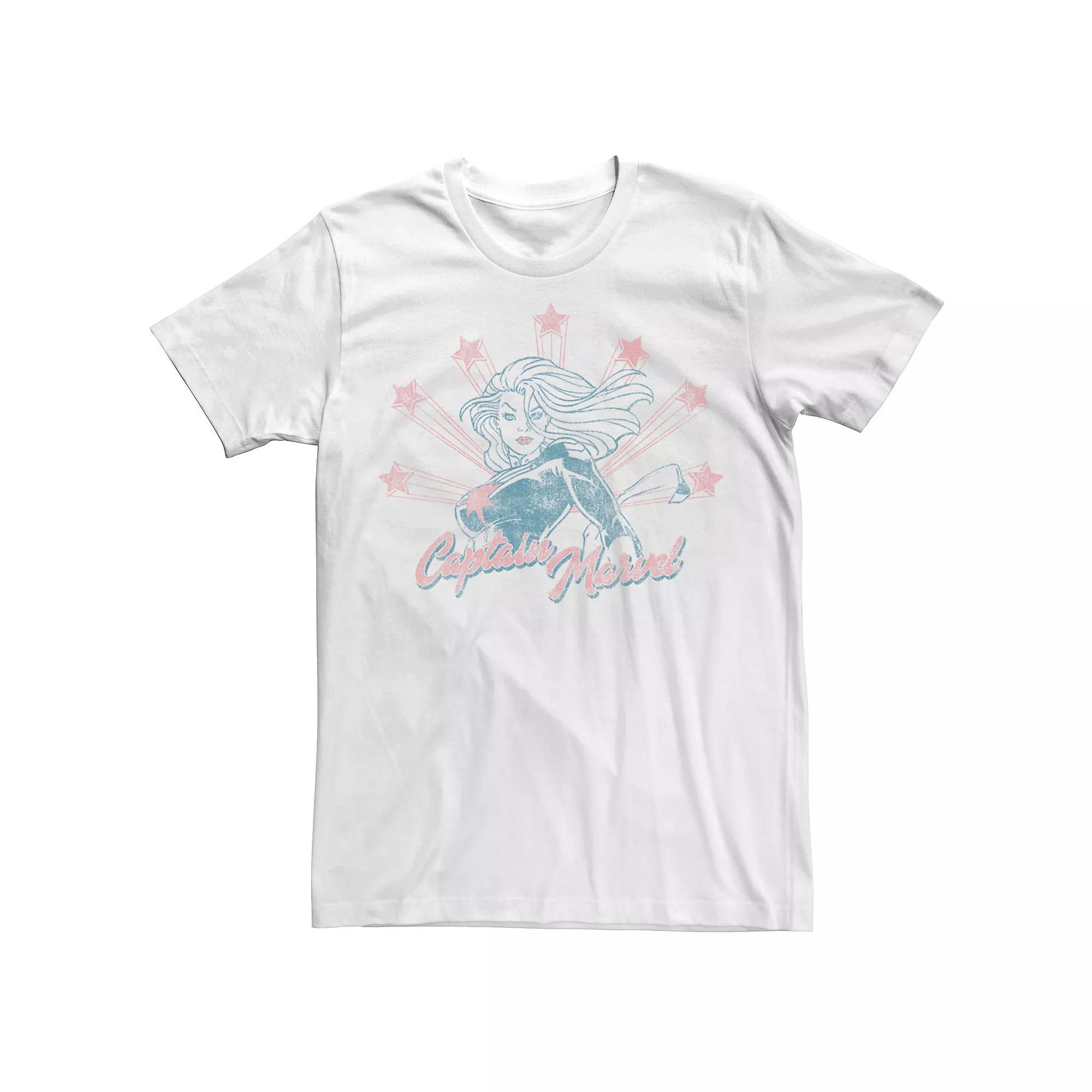 Men's Captain Marvel Stars Distressed Portrait Tee, Size: Medium, White Product Image