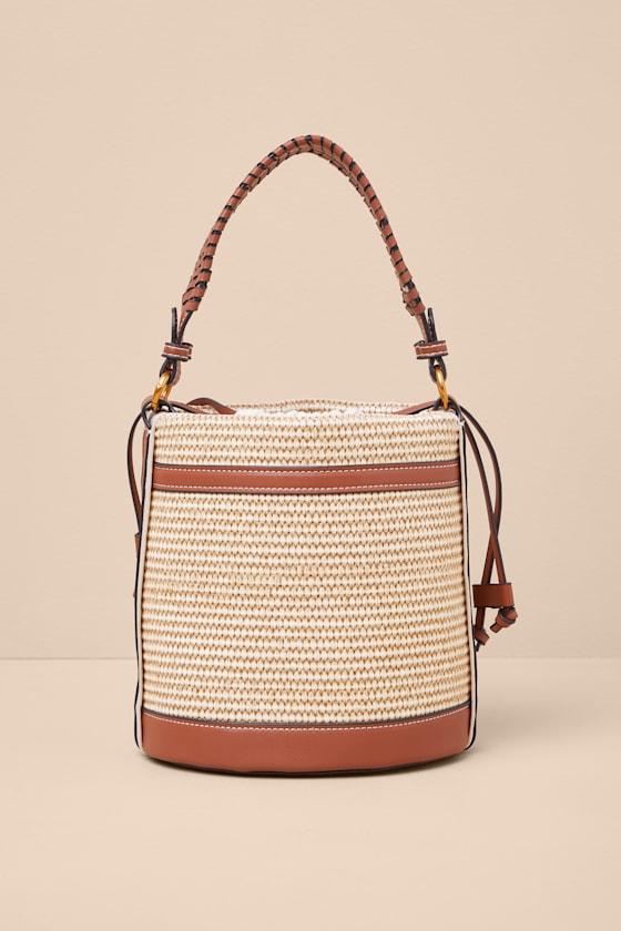 Ressi Beige and Brown Woven Bucket Bag Product Image