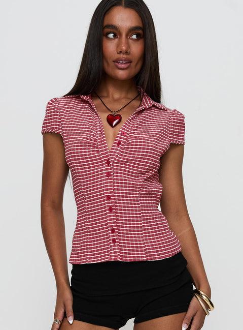 Arianwyn Short Sleeve Shirt Red Check Product Image