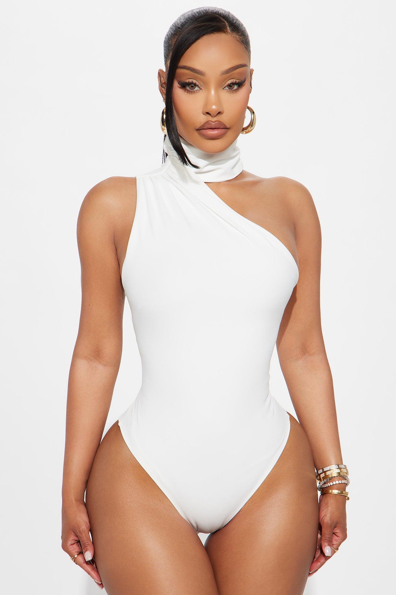 Rhea Ruched Mock Neck Bodysuit - White Female Product Image
