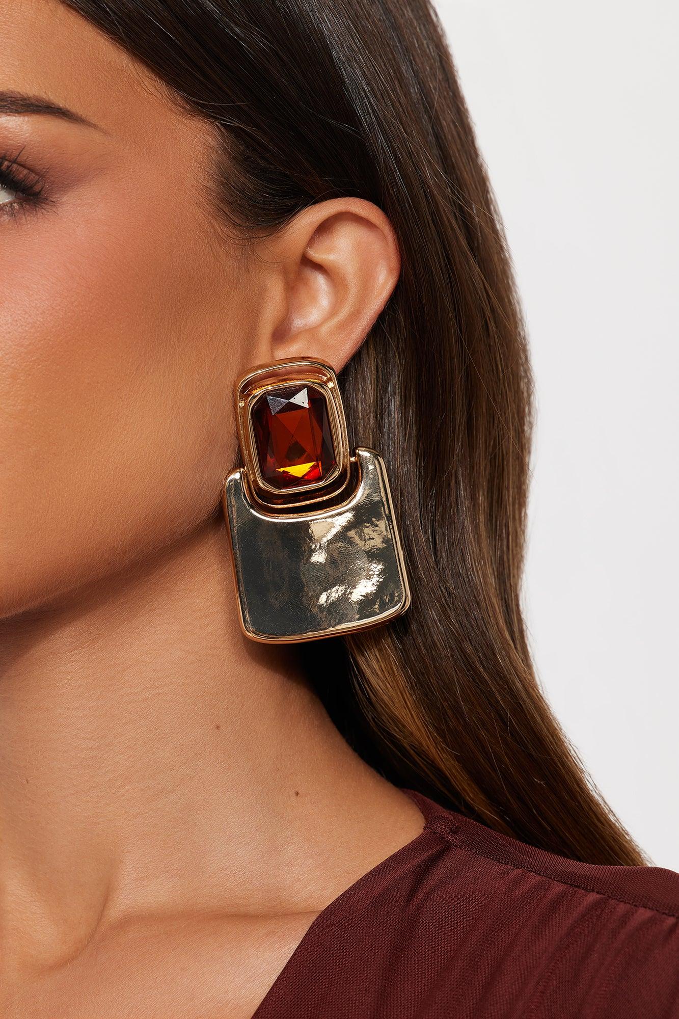 Amulet Jeweled Drop Earring - Gold/Brown Female Product Image