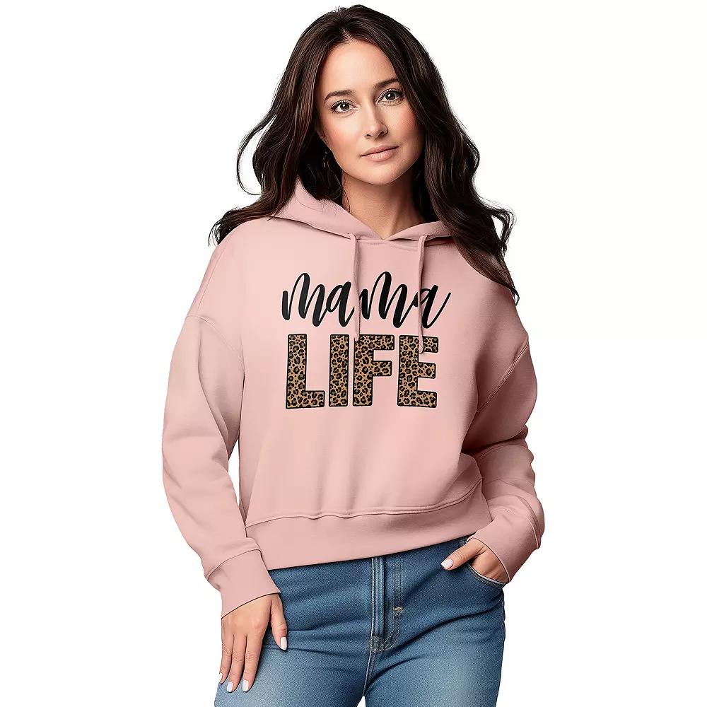 Women's Mama Life Leopard Graphic Cropped Hoodie,  Product Image