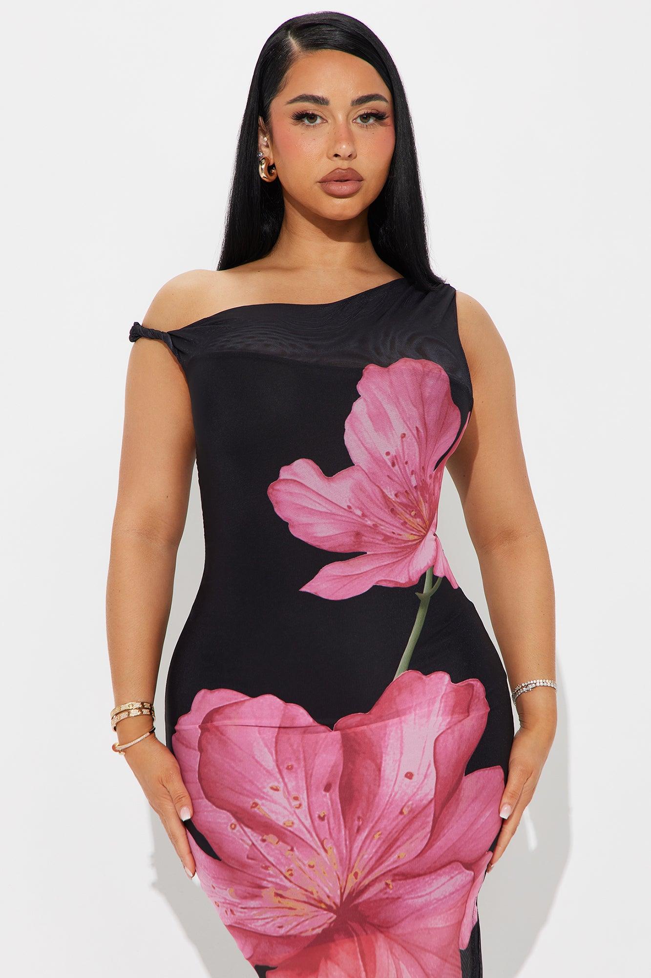 Zaria Floral Maxi Dress - Black/Red Product Image