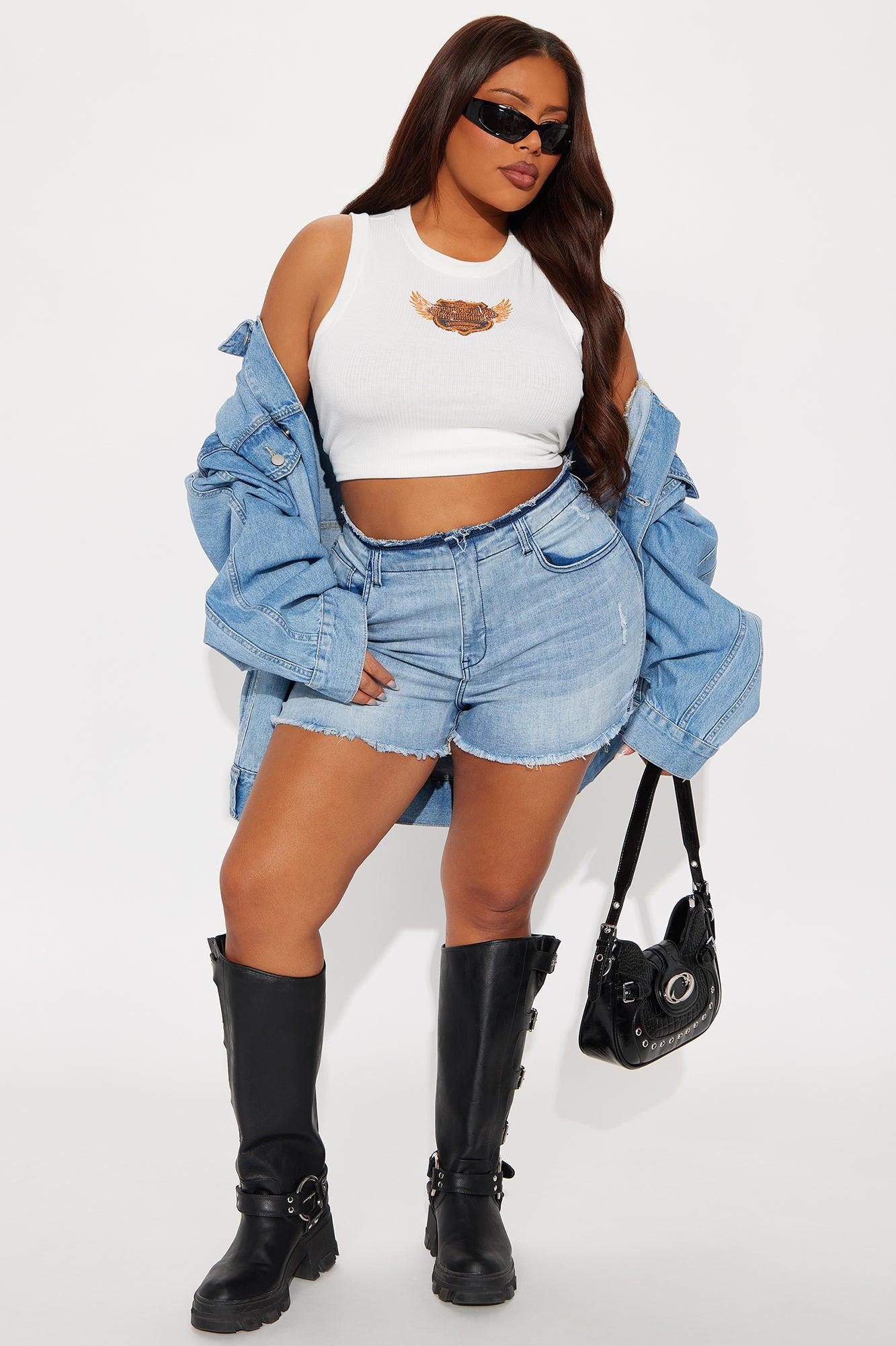 Malibu Cut Off Waistband Stretch Denim Shorts - Light Wash Female Product Image